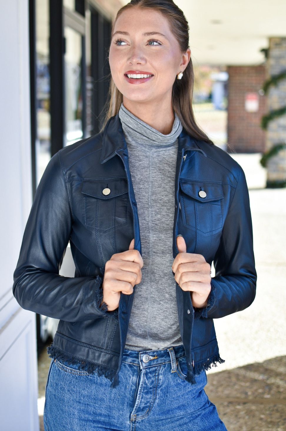 Jakett Alexa Burnished Leather Jacket in Indigo