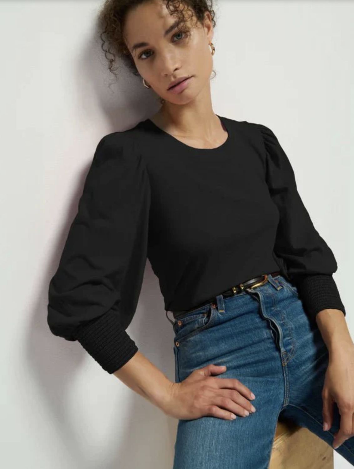 Nation - Loren Smocked Peasant Tee, Color: Black, Size: XS