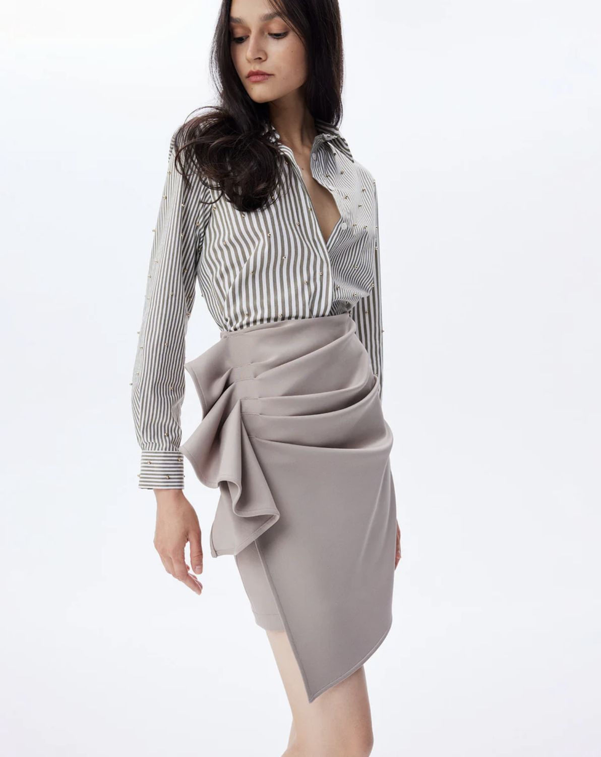 THEO The Label Echo Mix Stripe Gold Beaded Shirt