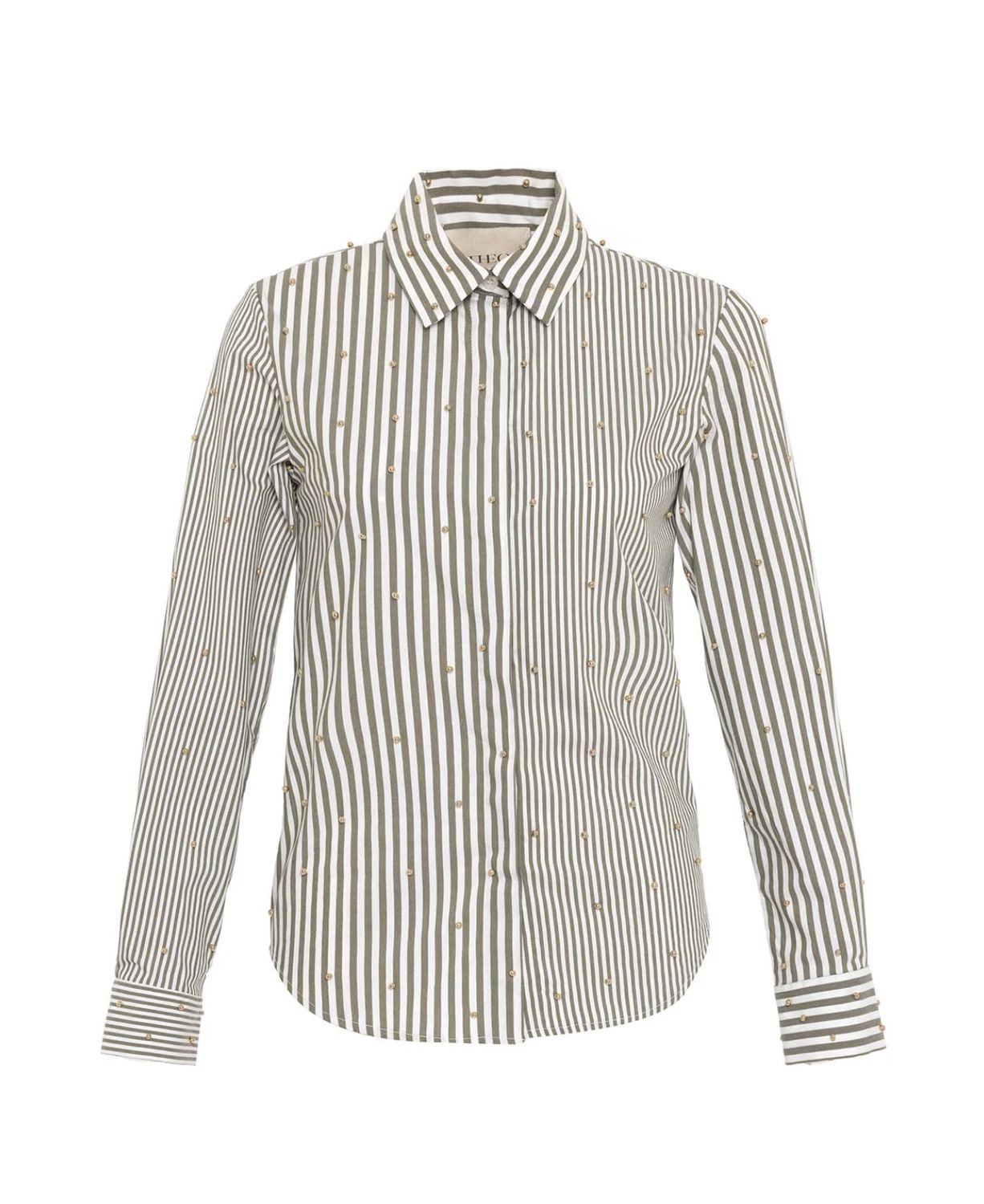 THEO The Label Echo Mix Stripe Gold Beaded Shirt