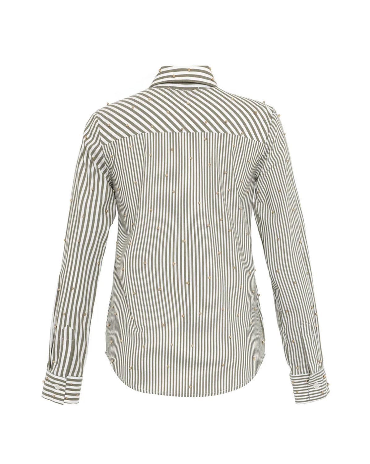 THEO The Label Echo Mix Stripe Gold Beaded Shirt