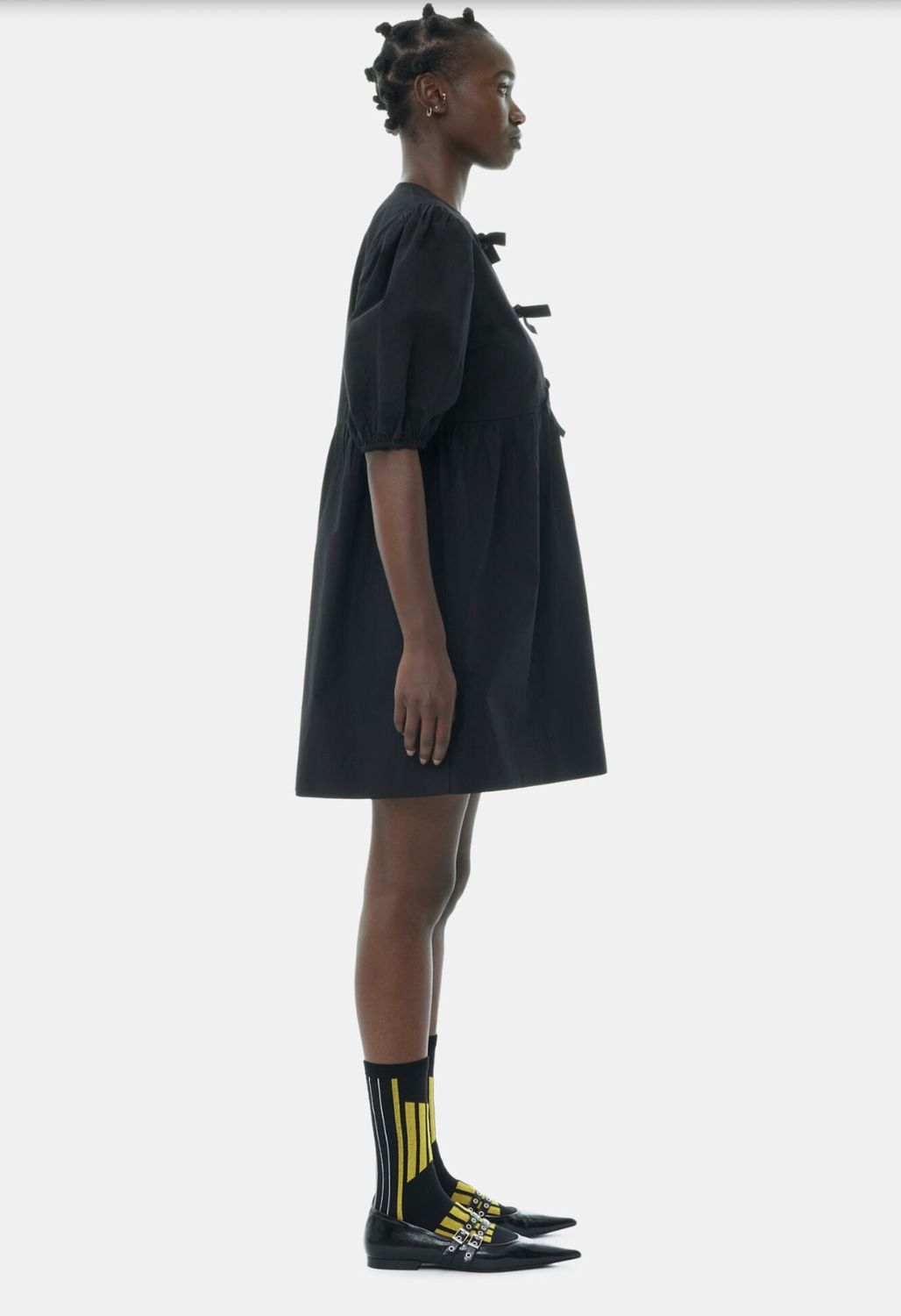 GANNI Poplin Tie String Mini Dress in Black
