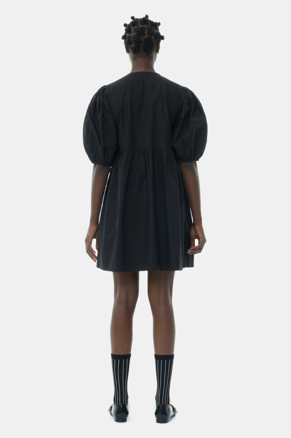 GANNI Poplin Tie String Mini Dress in Black