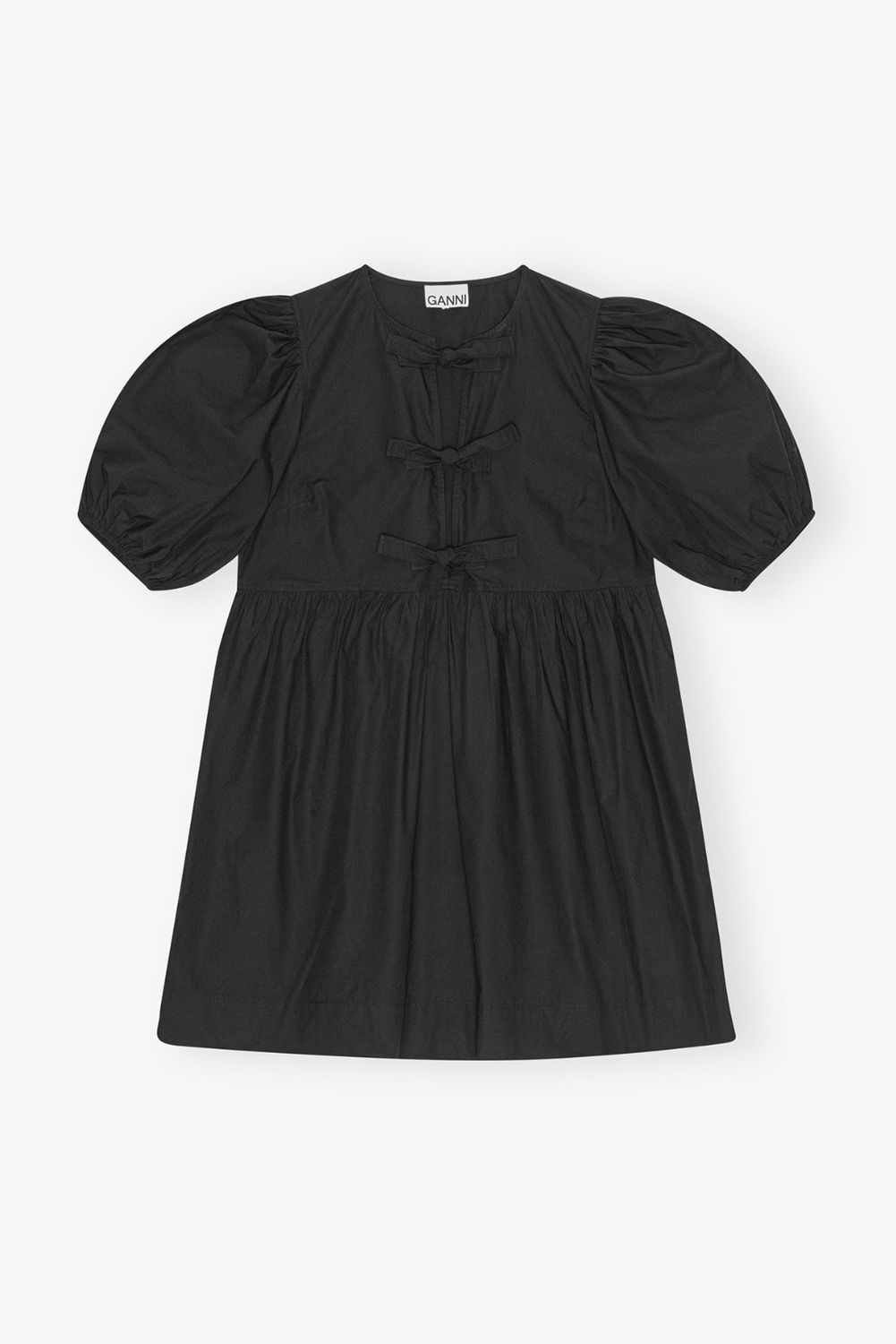 GANNI Poplin Tie String Mini Dress in Black