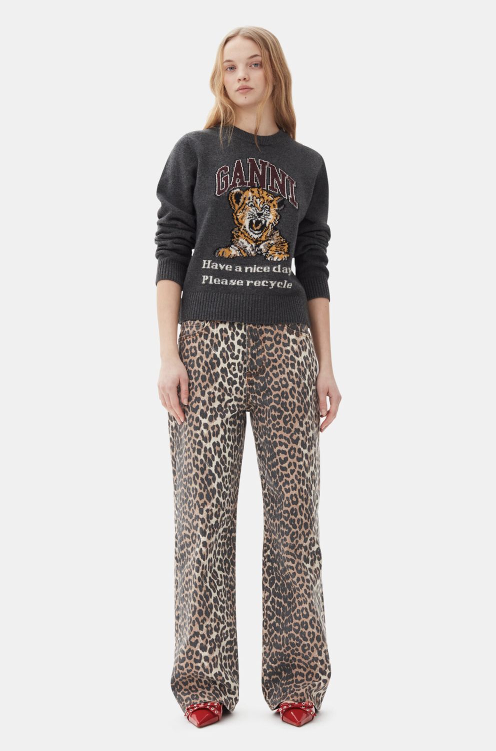 GANNI Izey Leopard Print Jean