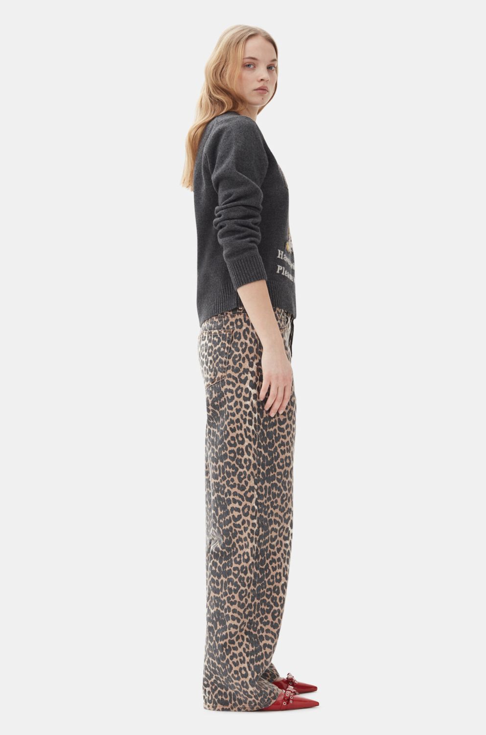 GANNI Izey Leopard Print Jean