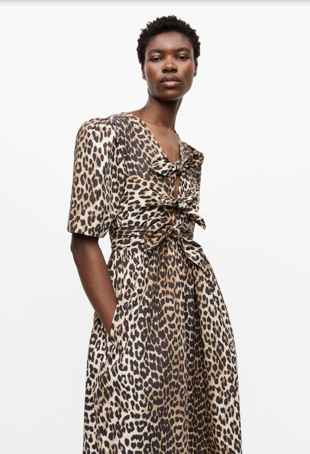 GANNI Leopard Tie Strap Midi Dress
