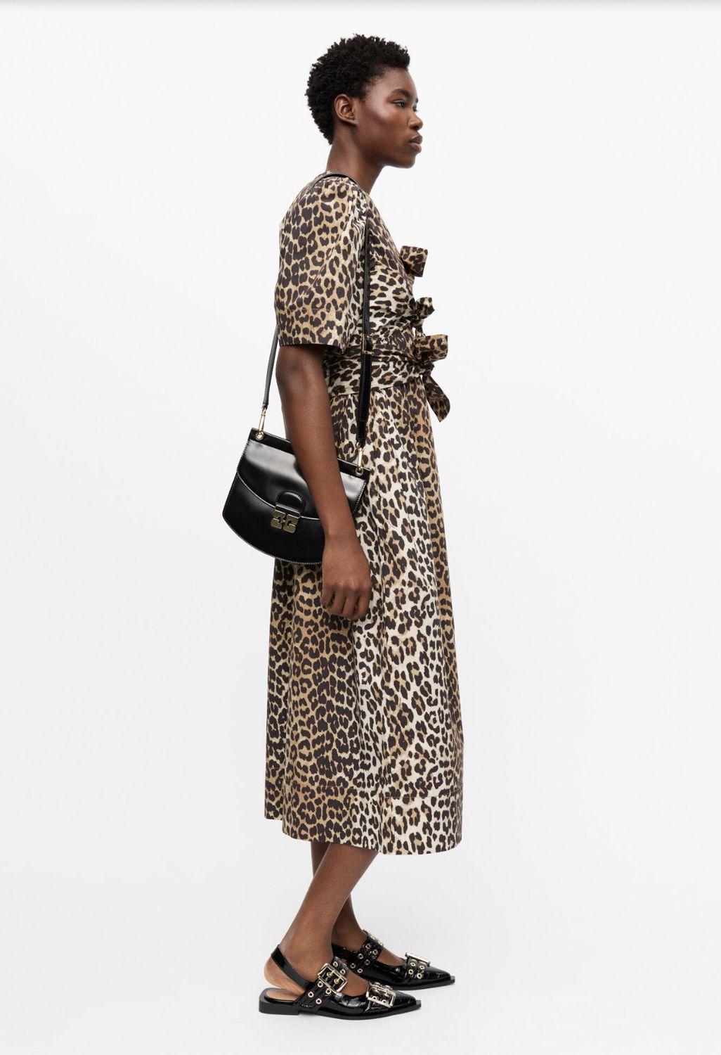 GANNI Leopard Tie Strap Midi Dress