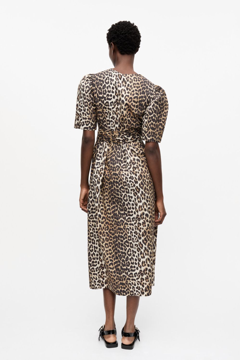 GANNI Leopard Tie Strap Midi Dress