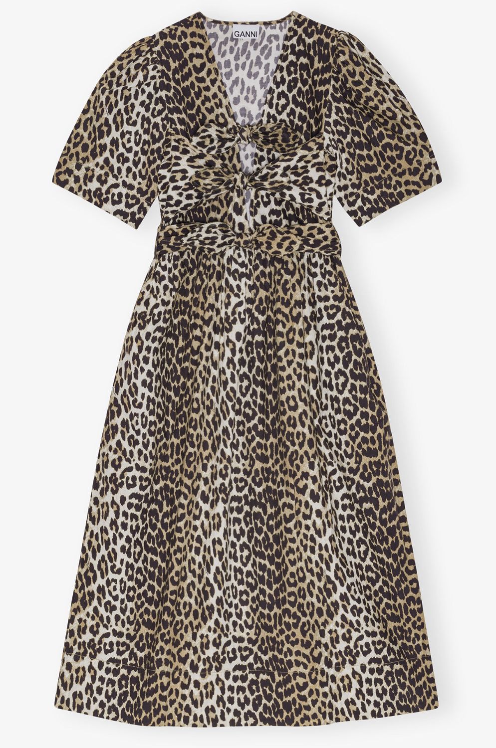 GANNI Leopard Tie Strap Midi Dress