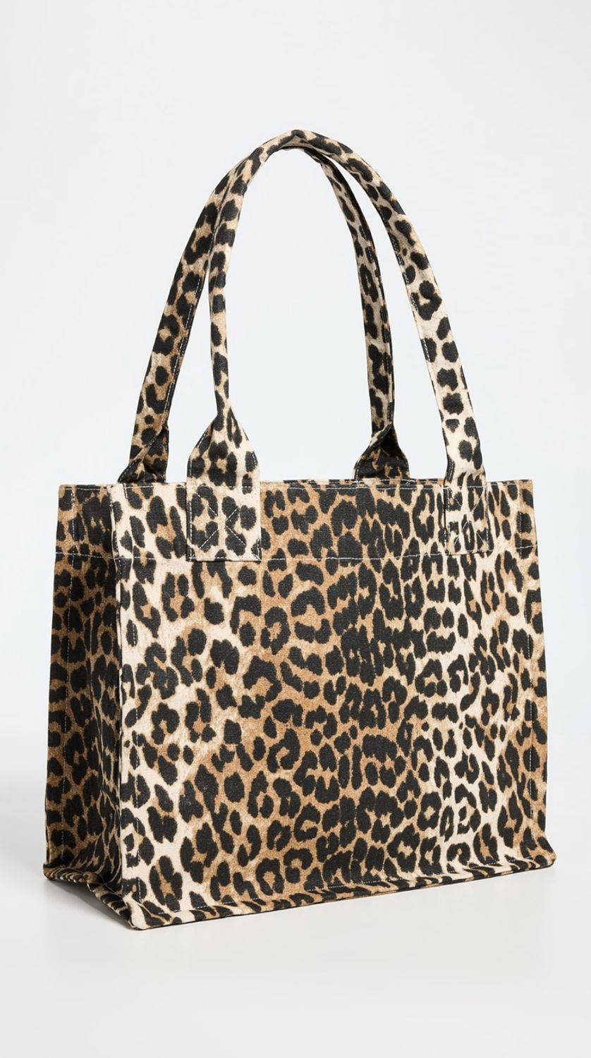 GANNI Large Canvas Leopard Tote