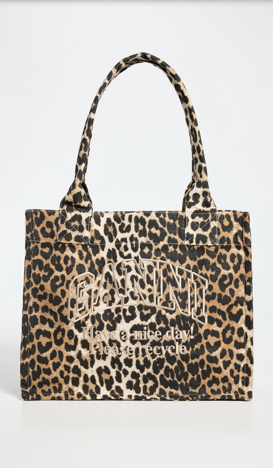 GANNI Large Canvas Leopard Tote