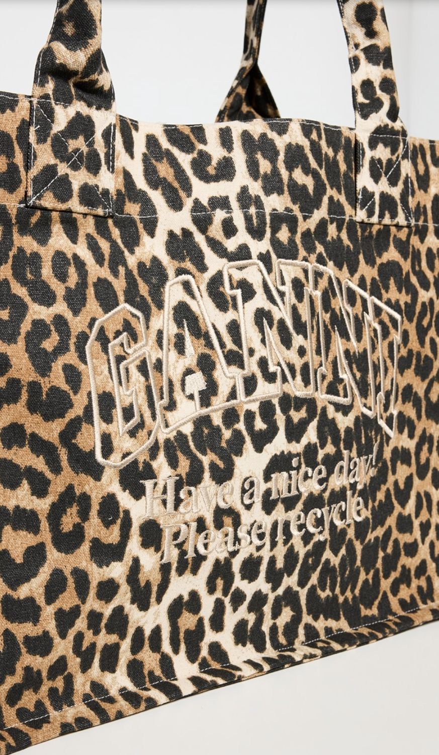 GANNI Large Canvas Leopard Tote