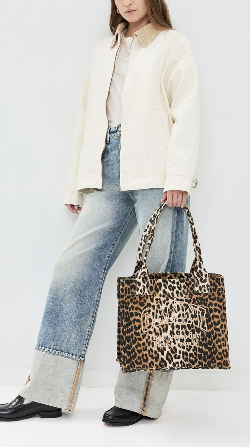 GANNI Large Canvas Leopard Tote