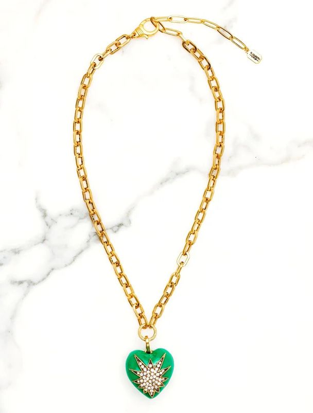 Elizabeth Cole Heart Of Tefiti Green Enamel Necklace