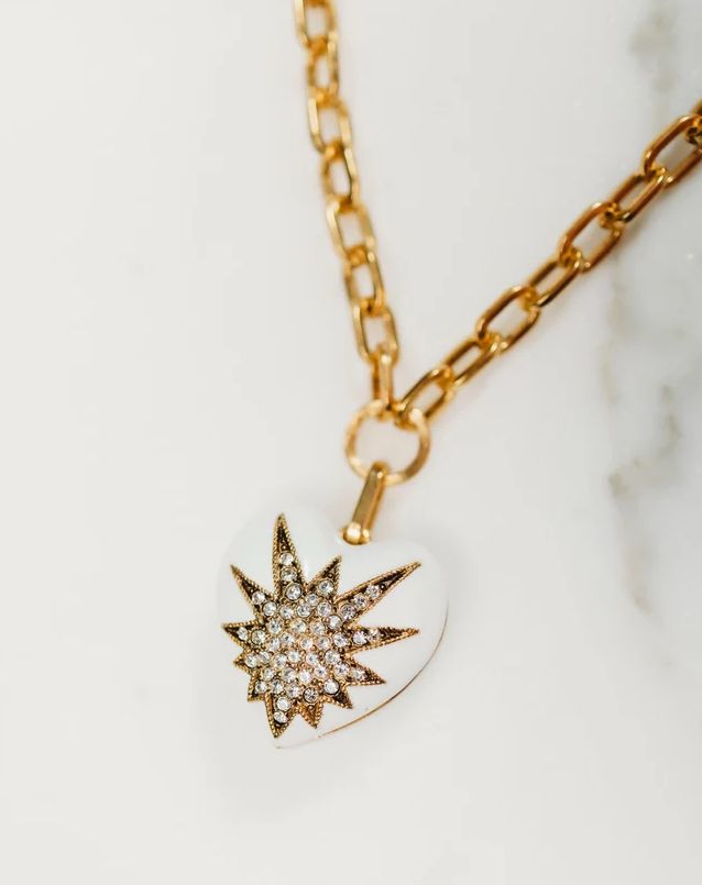Elizabeth Cole Heart Of Tefiti White Enamel Necklace