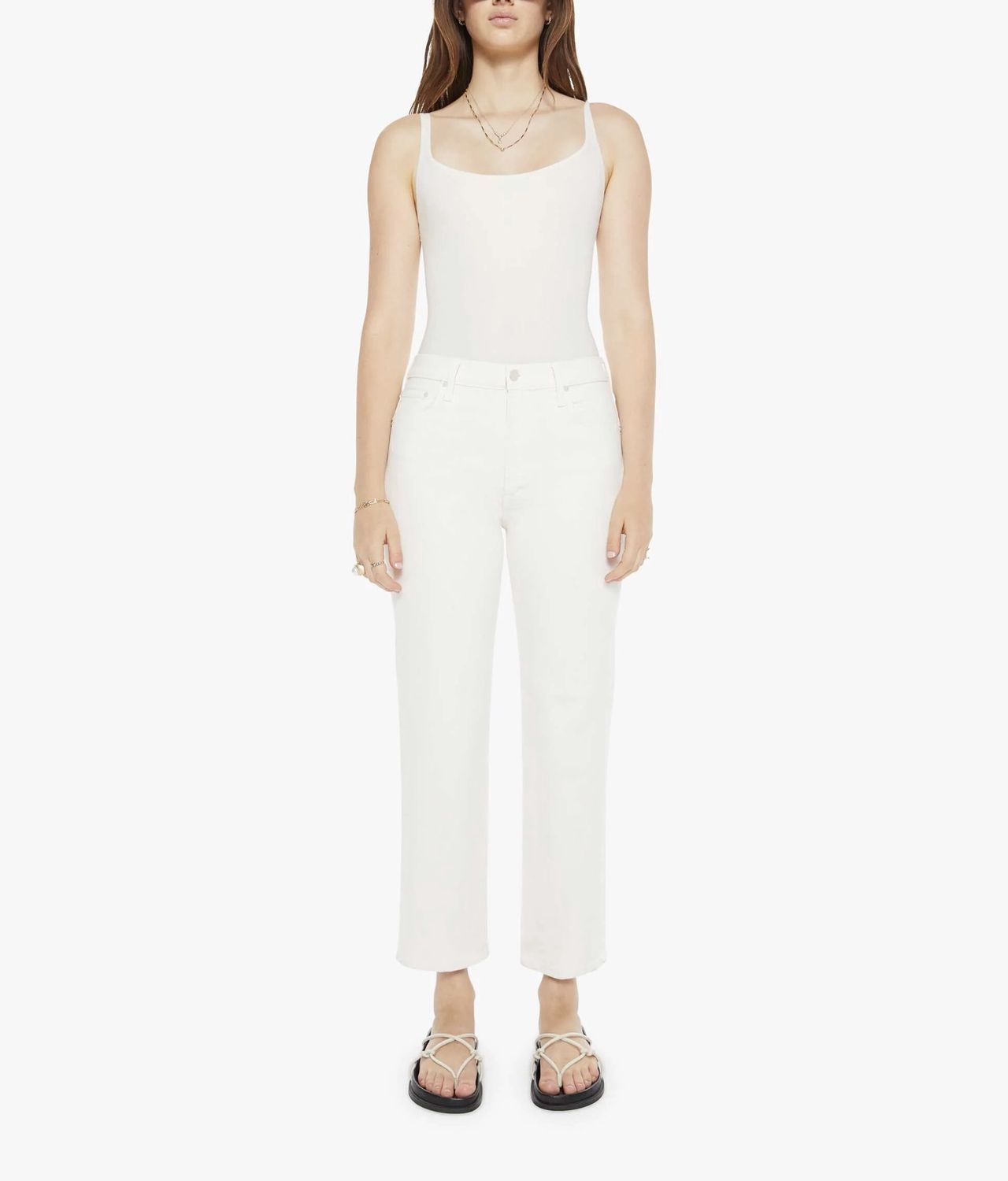 Mother Rambler Zip Ankle Jean in Cream Puffs