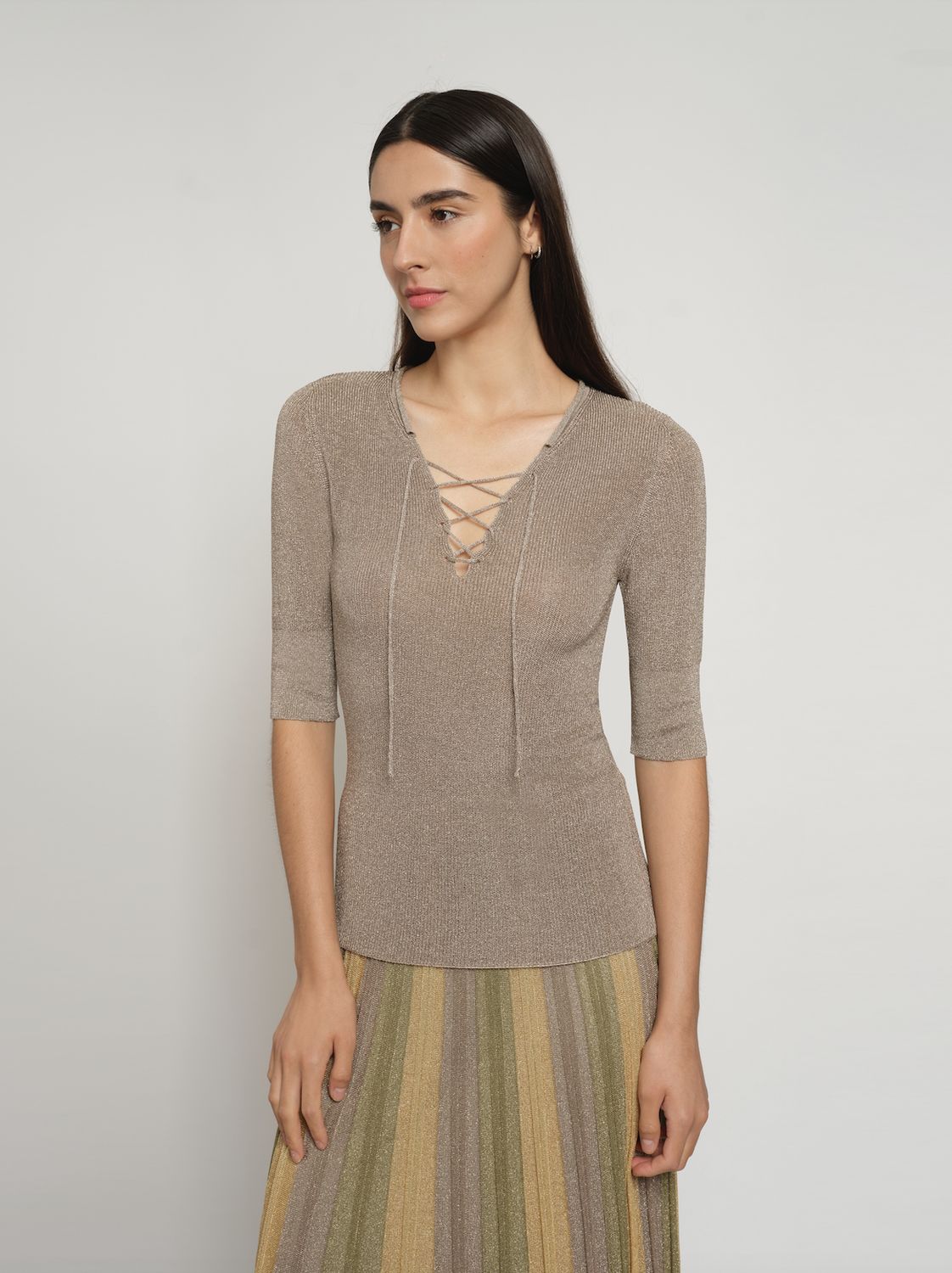 Maison Lurex  Laced Top, Color: April Moon, Size: XS