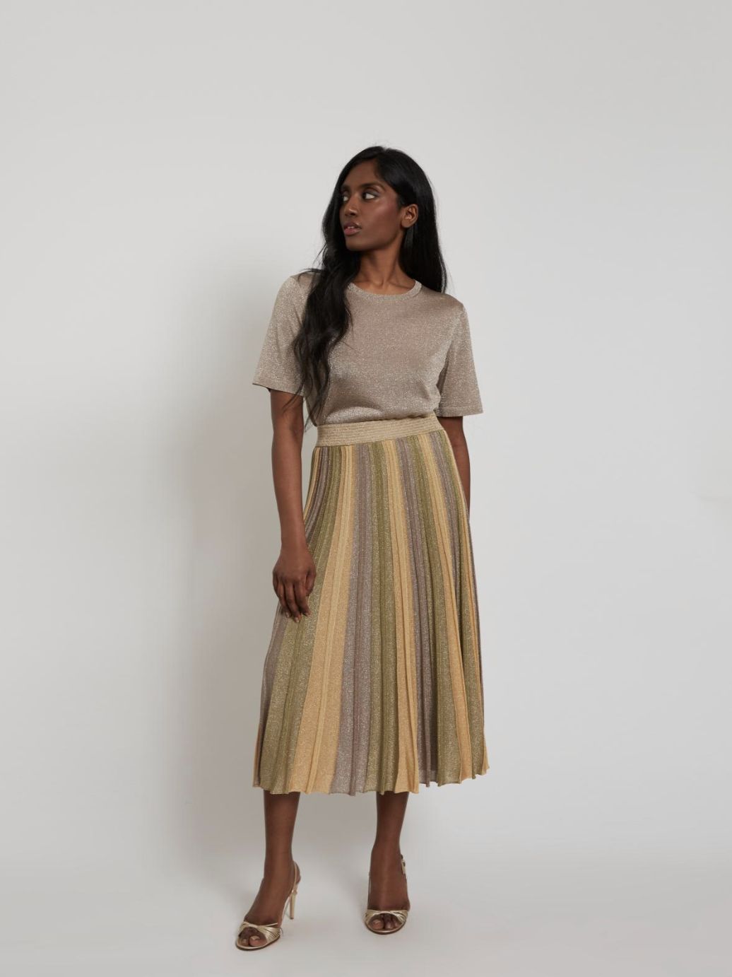 Maison Lurex Gala Pleated Skirt, Color: April Moon/Green, Size: XS