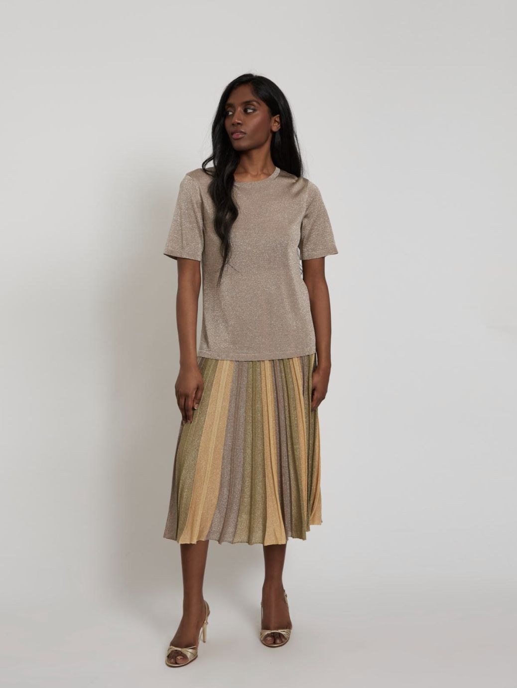 Maison Lurex Gala Short Sleeve Top in April Moon