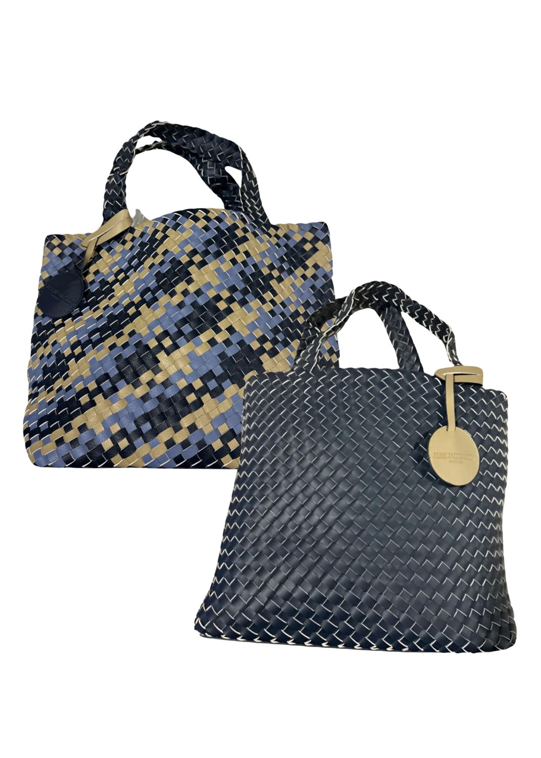 Ilse Jacobsen Reversible Woven Vegan Leather Tote, Color: Blue Multi
