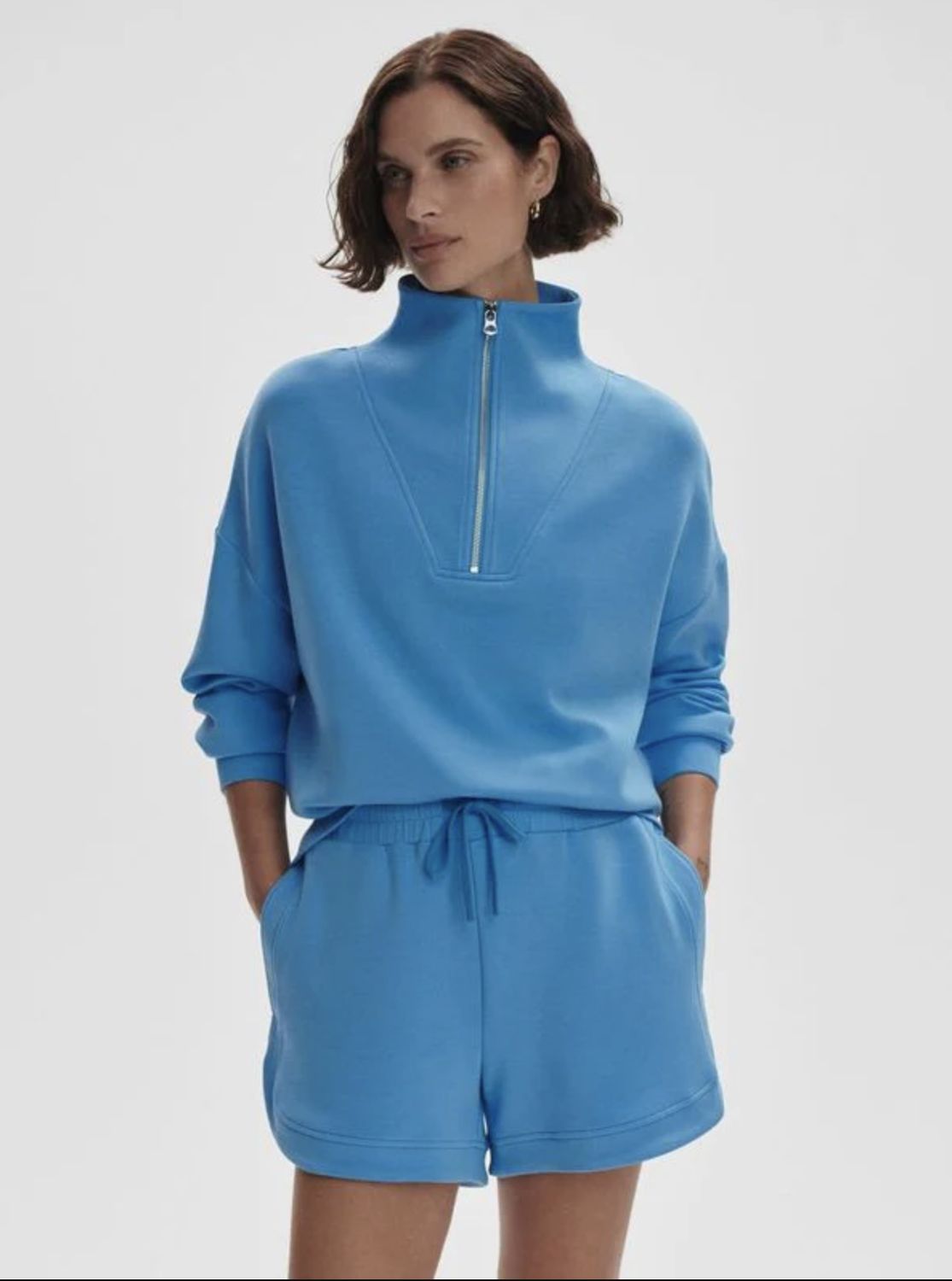 Varley Hawley Half Zip Sweat in Azure Blue