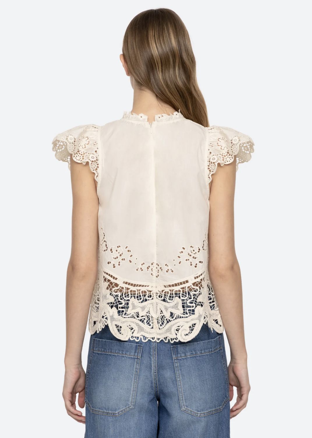 Sea-NY Gianna Lace Flutter Sleeve Top