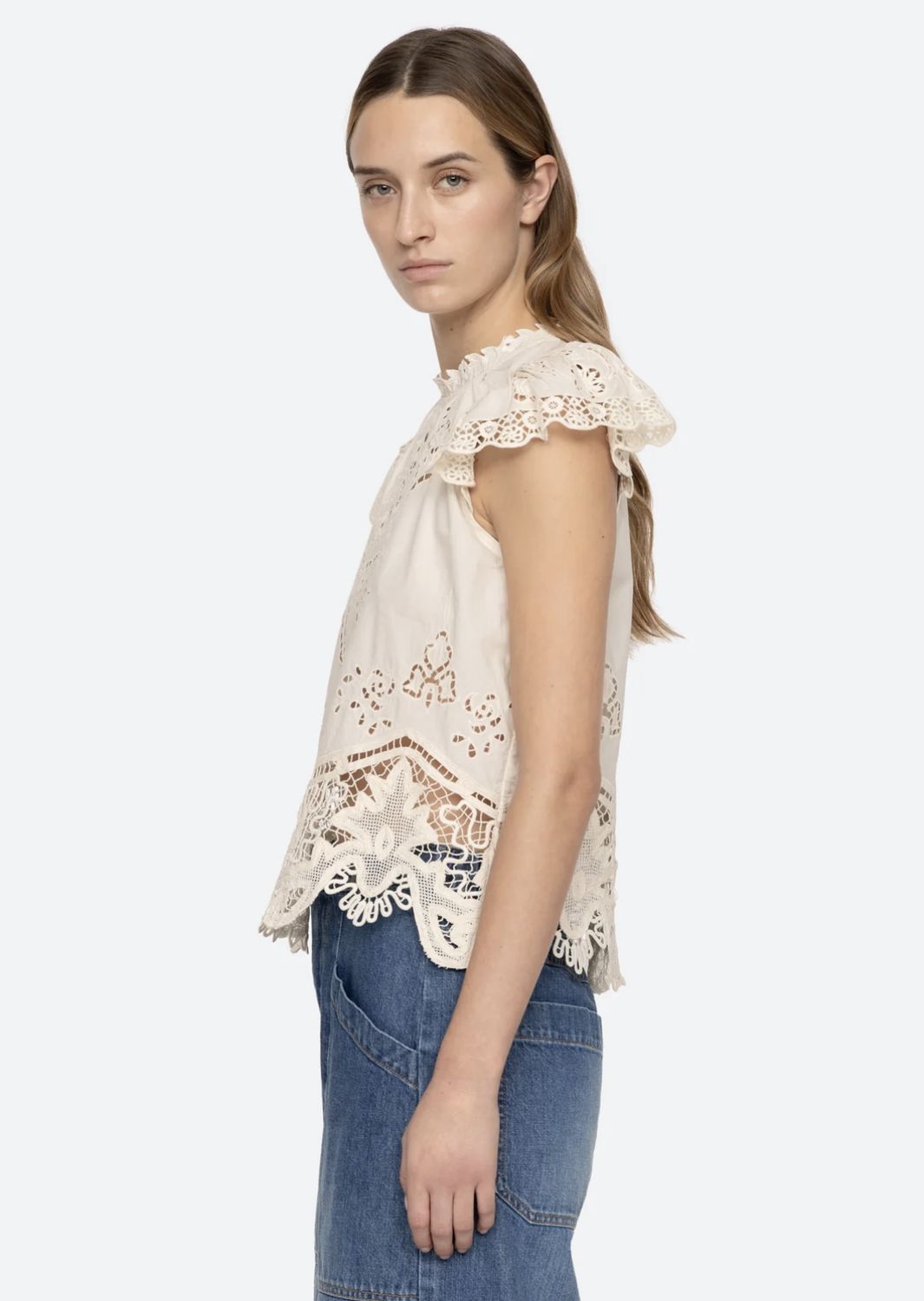 Sea-NY Gianna Lace Flutter Sleeve Top