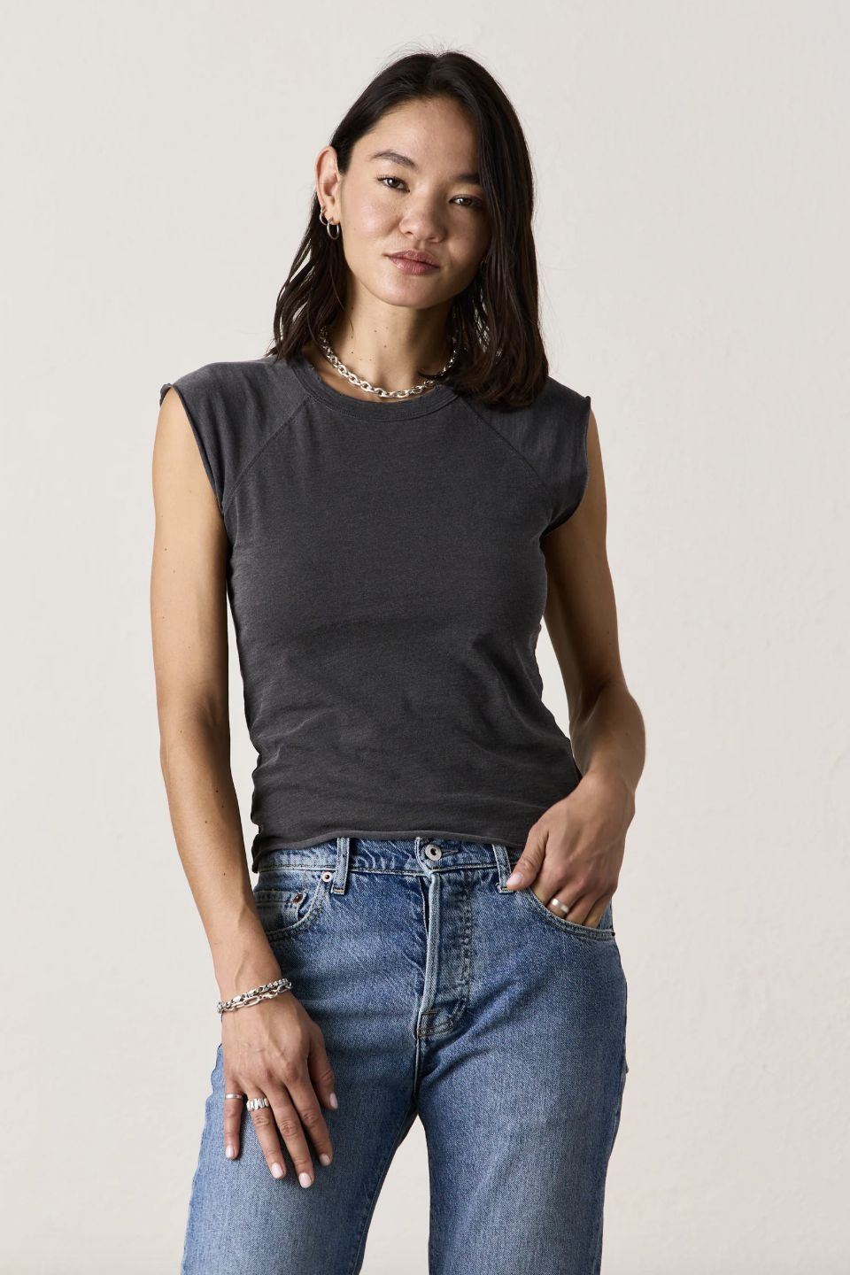 NSF Chloe Cotton Tee, Color: Faded Black, Size: S