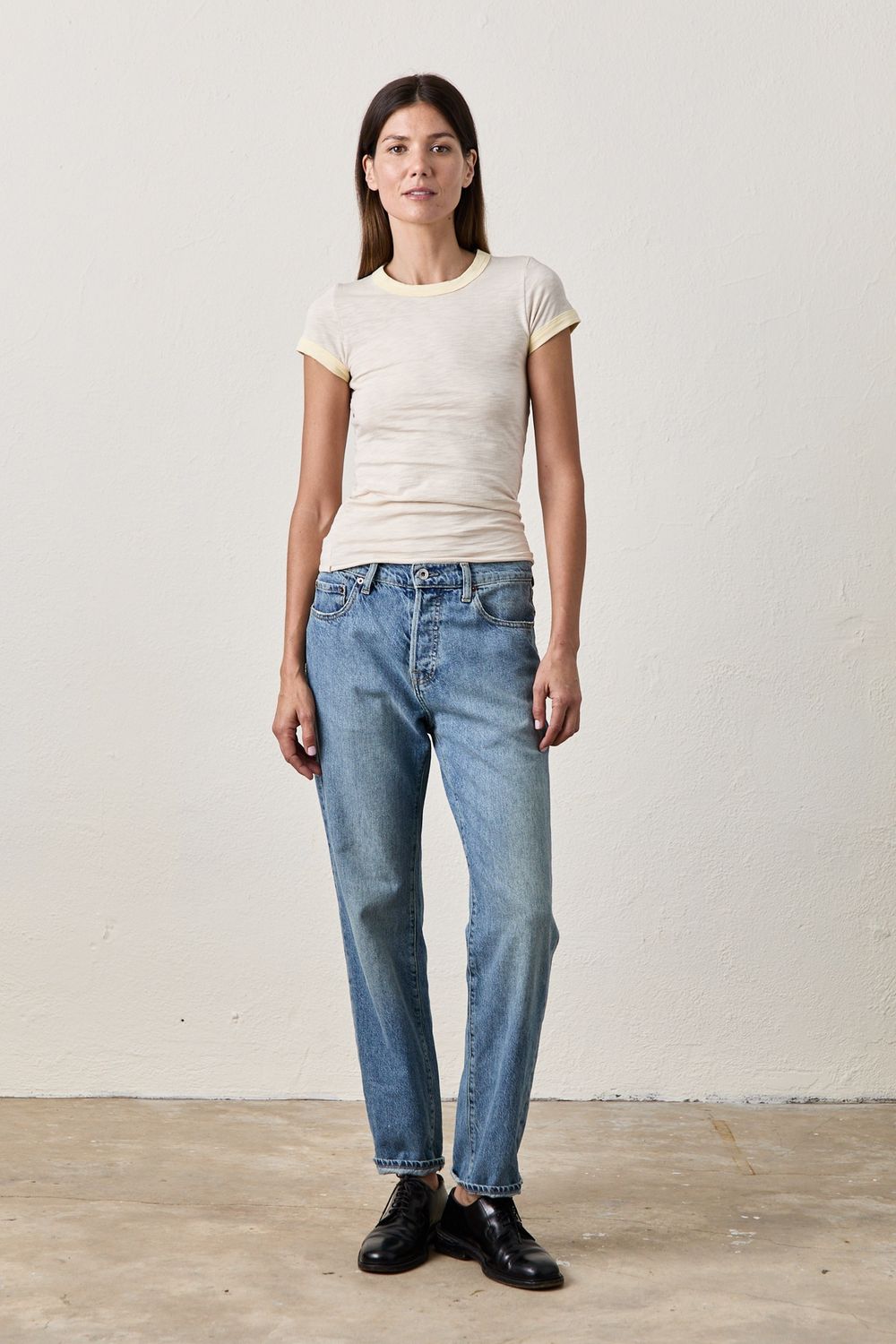 NSF Bodhi Shrunken Fit Ringer Tee, Color: IVORY/LEMONADE, Size: S