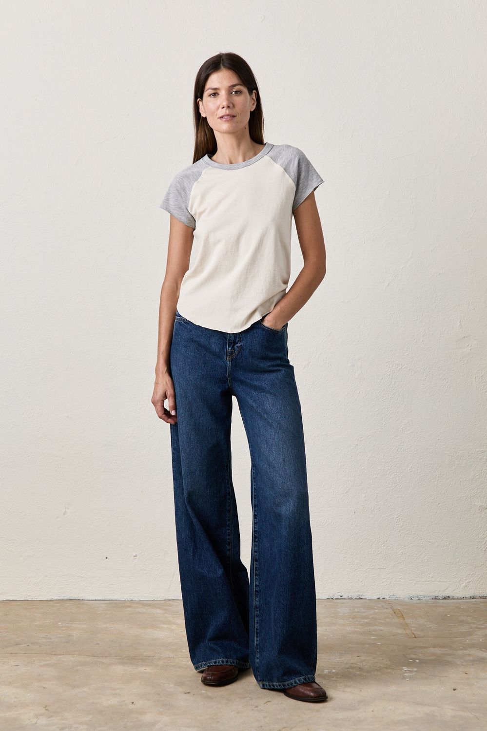 NSF Tommy Color Block Raglan Crew, Color: IVORY/HEATHER, Size: S