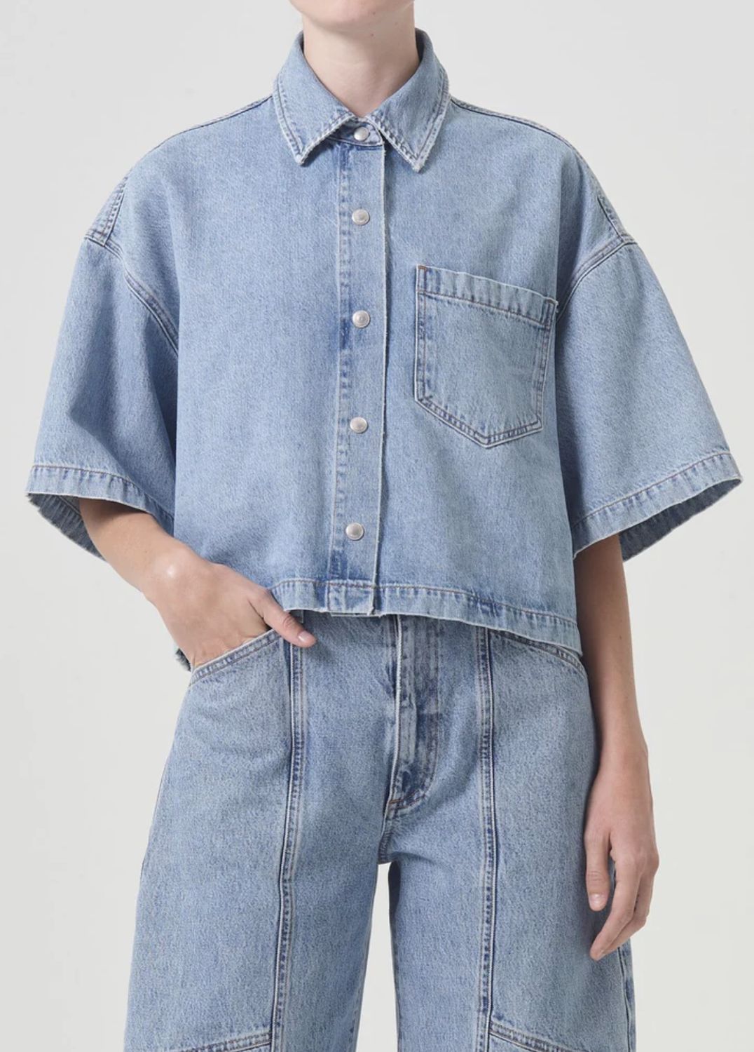 AGolde Rona Boxy Cropped Denim Top