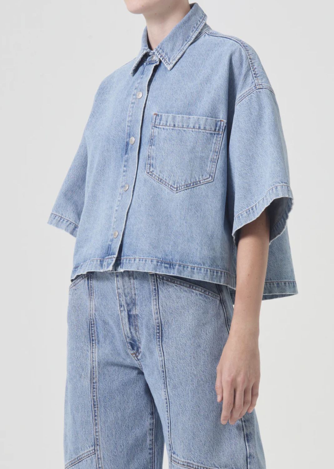 AGolde Rona Boxy Cropped Denim Top