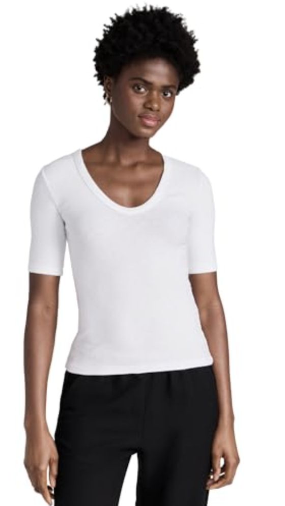 Enza Costa Textured Rib Half Sleeve Tee, Color: White, Size: XS