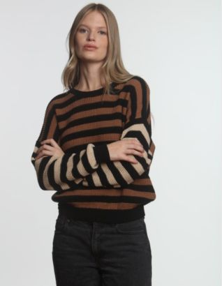 Hasson Thermal Multistripe Crew Sweater