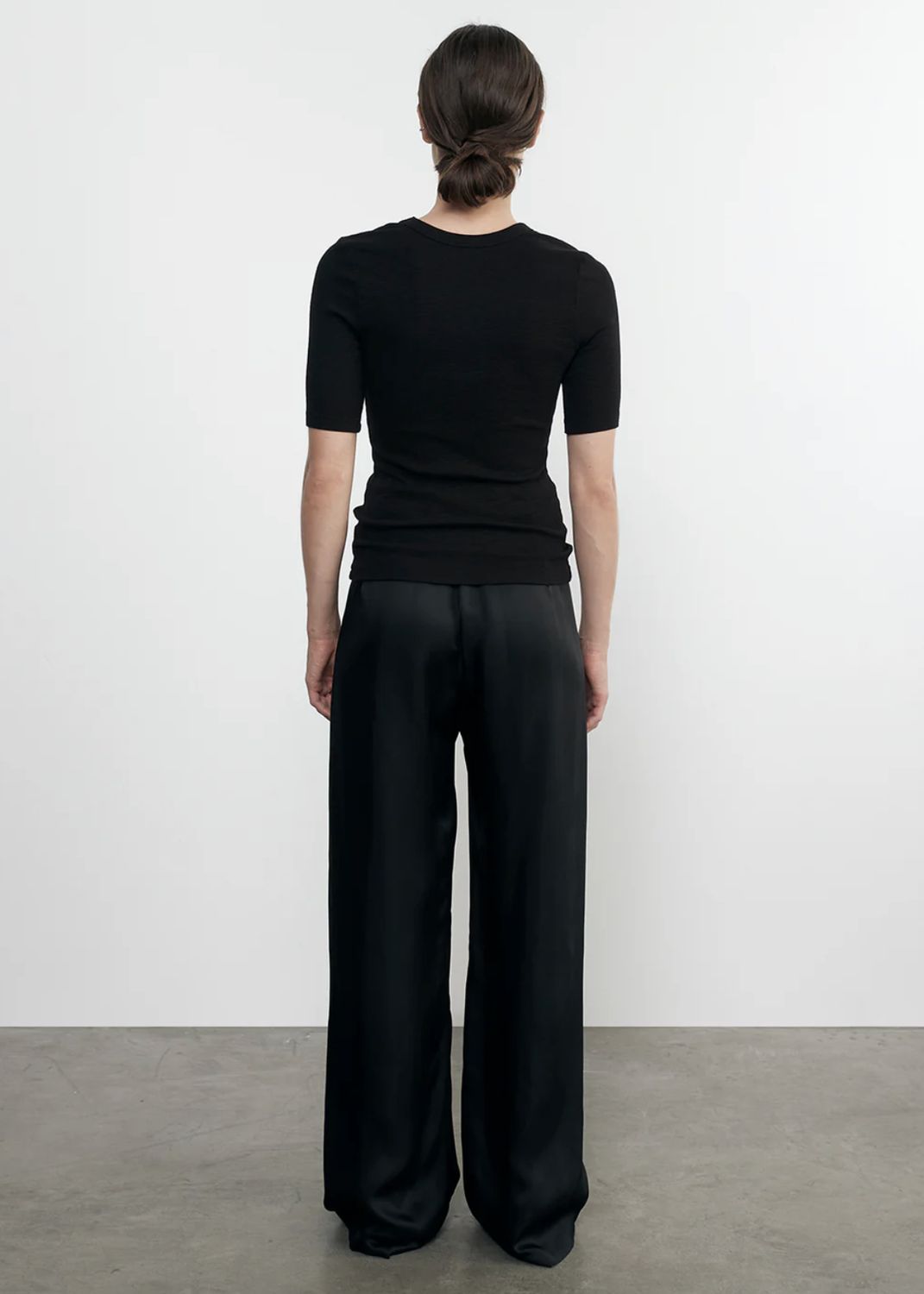 Enza Costa Textured Knit Half-Sleeve U-Neck Tee