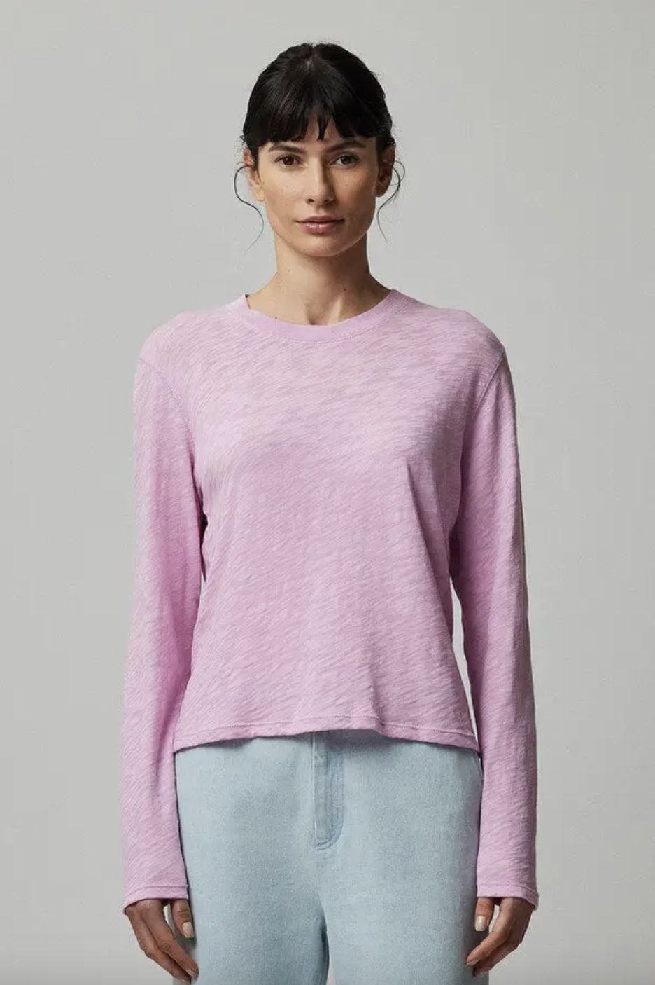 ATM Slub Long Sleeve Crop Tee Jersey, Color: Misty Mauve, Size: XS