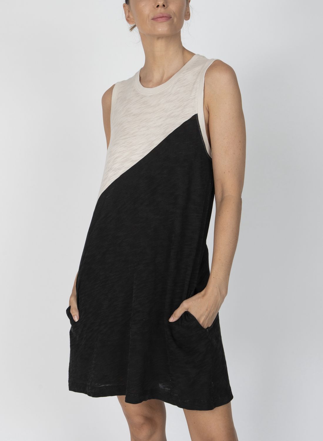 ATM Slub Jersey Sleeveless Color Block Dress