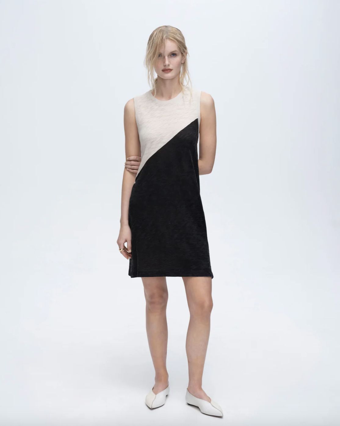 ATM Slub Jersey Sleeveless Color Block Dress