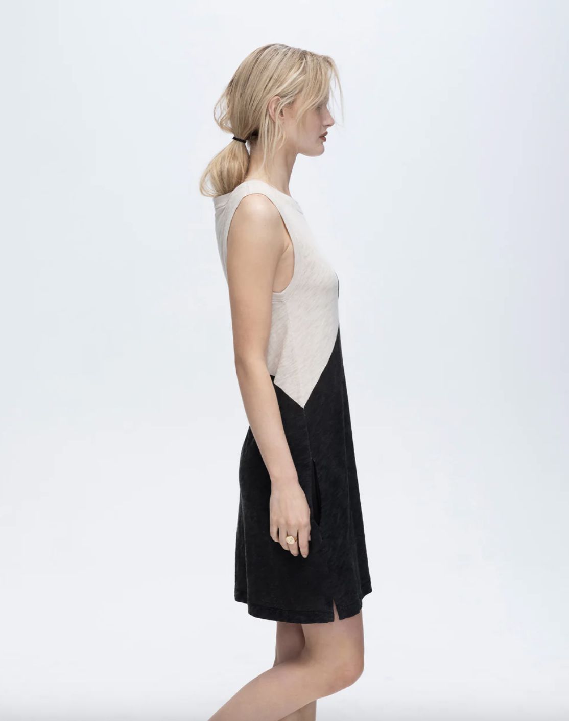ATM Slub Jersey Sleeveless Color Block Dress
