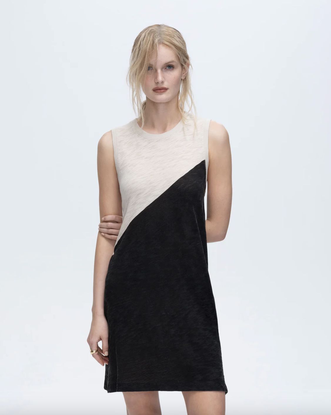ATM Slub Jersey Sleeveless Color Block Dress