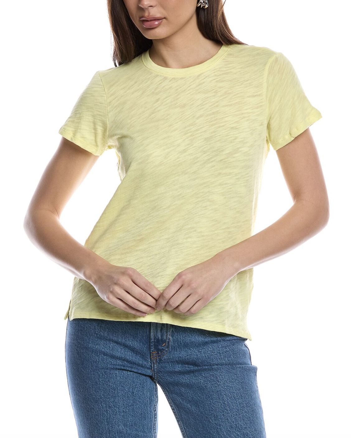 ATM Slub Schoolboy Short Sleeve V-Neck Tee in Lemon Chiffon