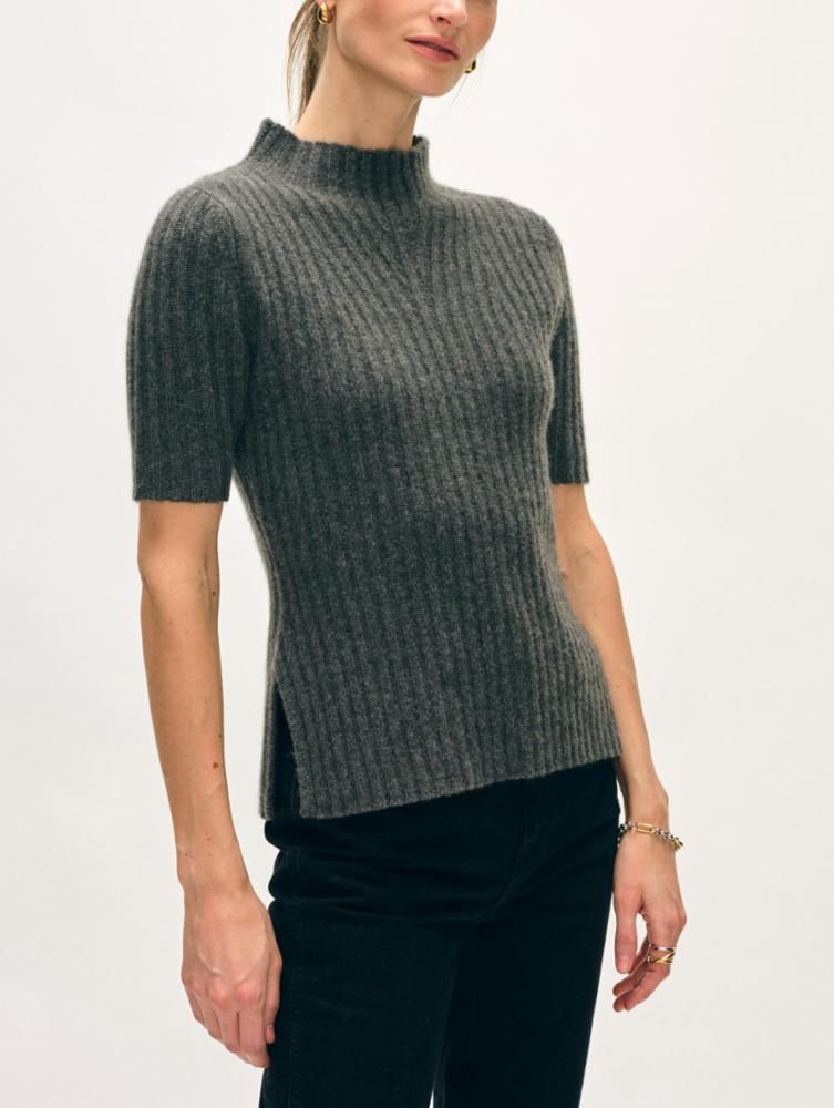 White + Warren Cashmere Rib Mock-Neck Sweater