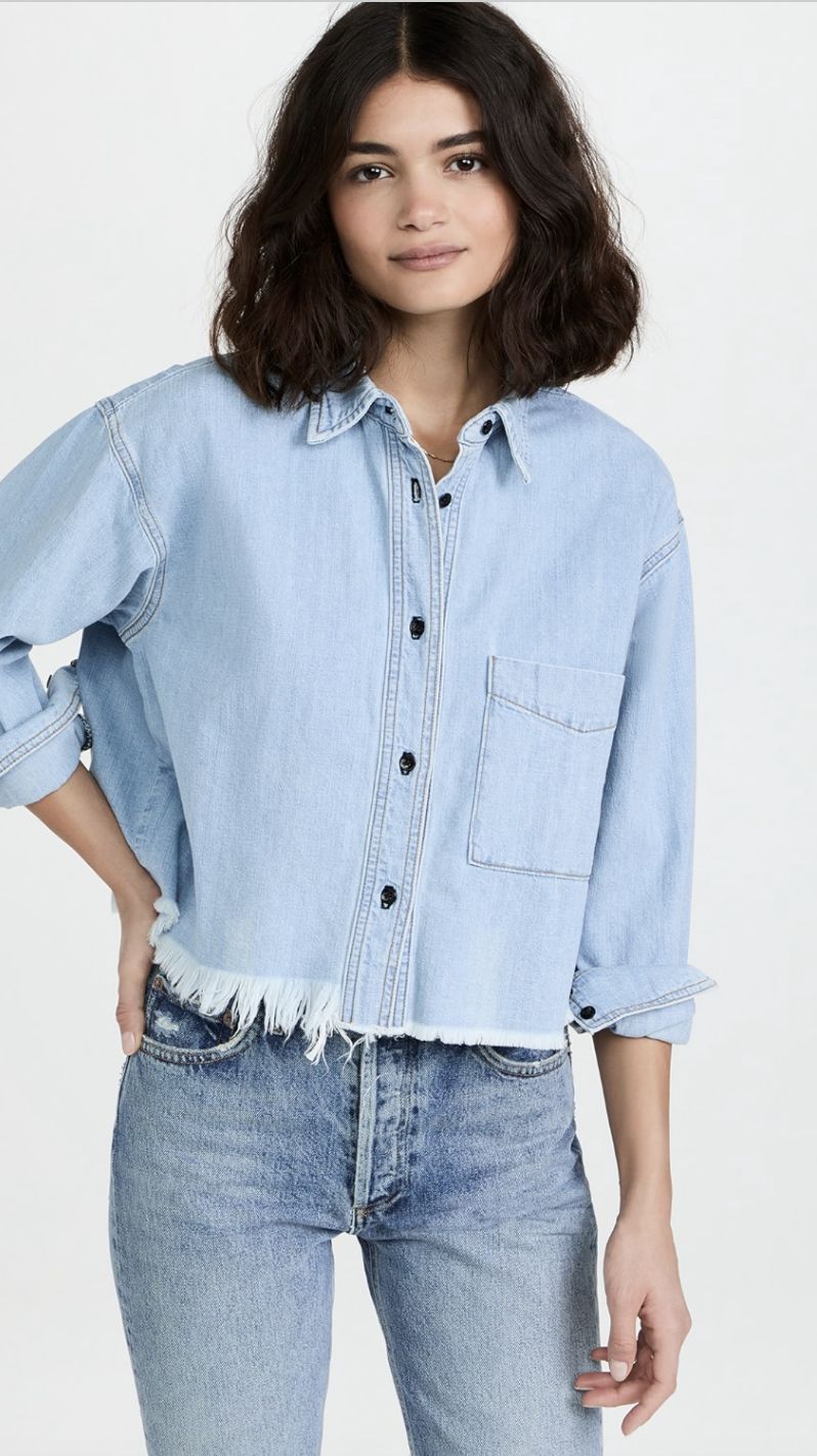 ASKK NY Cropped Denim Shirt in Vintage Wash