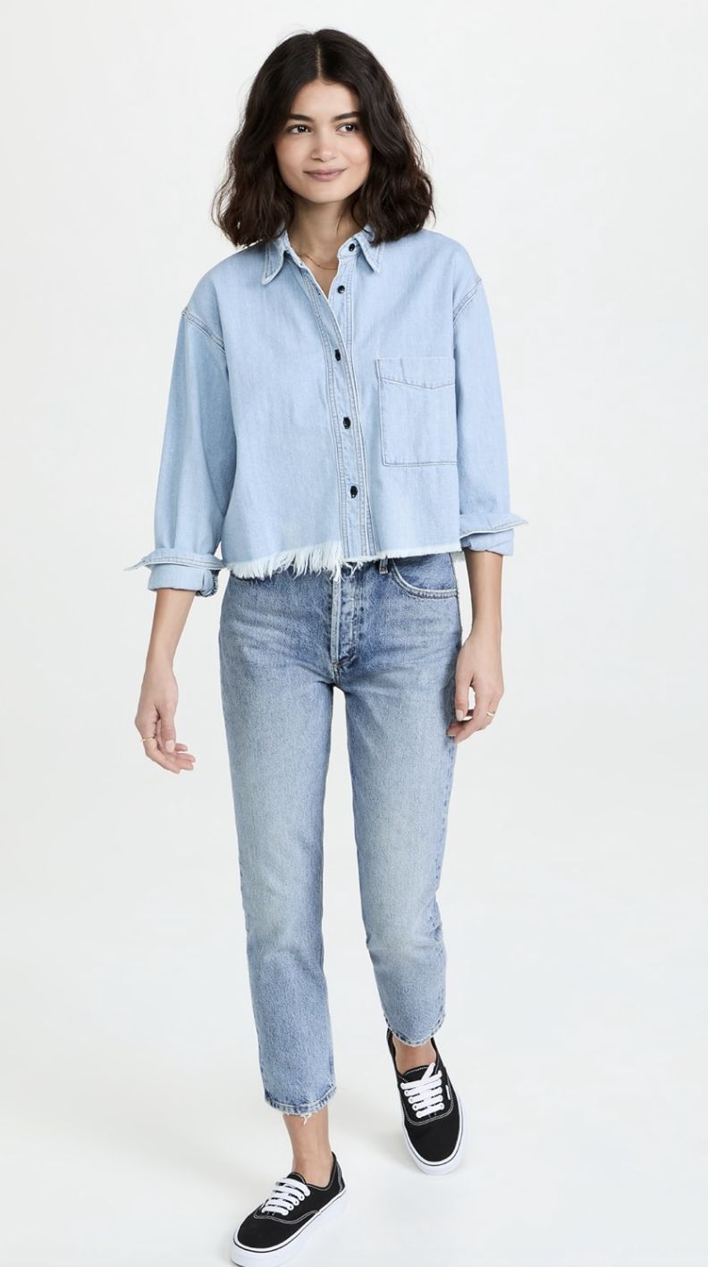 ASKK NY Cropped Denim Shirt in Vintage Wash