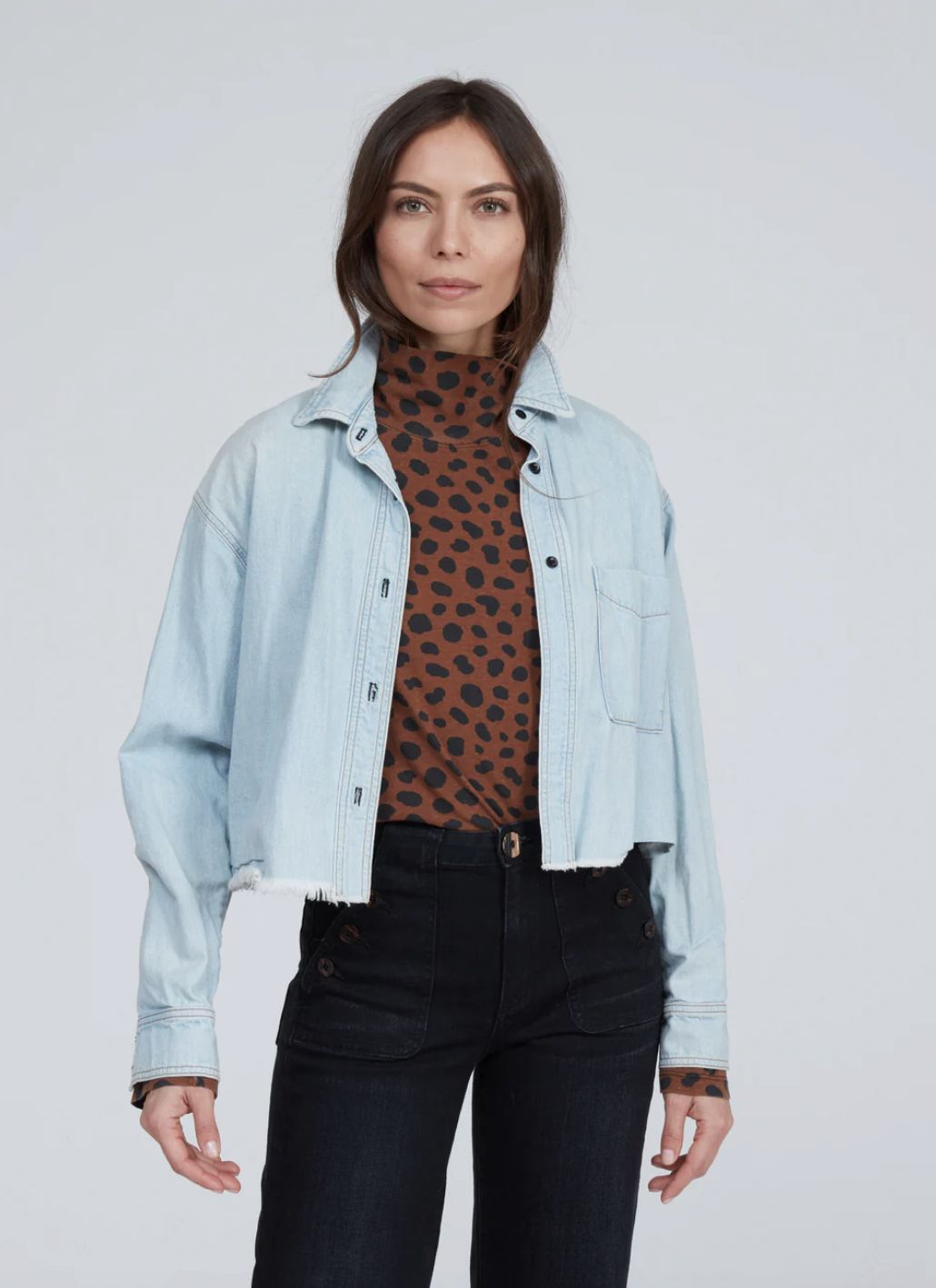 ASKK NY Cropped Denim Shirt in Vintage Wash