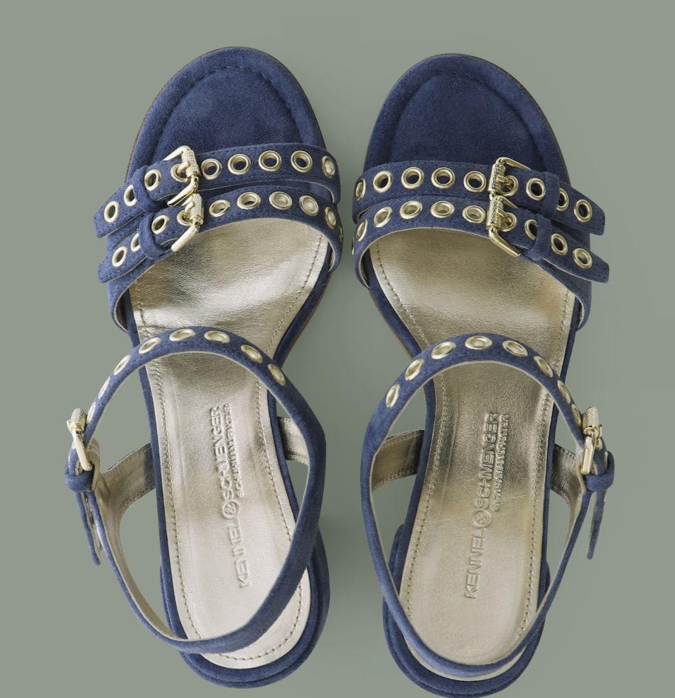 Kennel &amp; Schmenger Suede Strap Heel in Denim