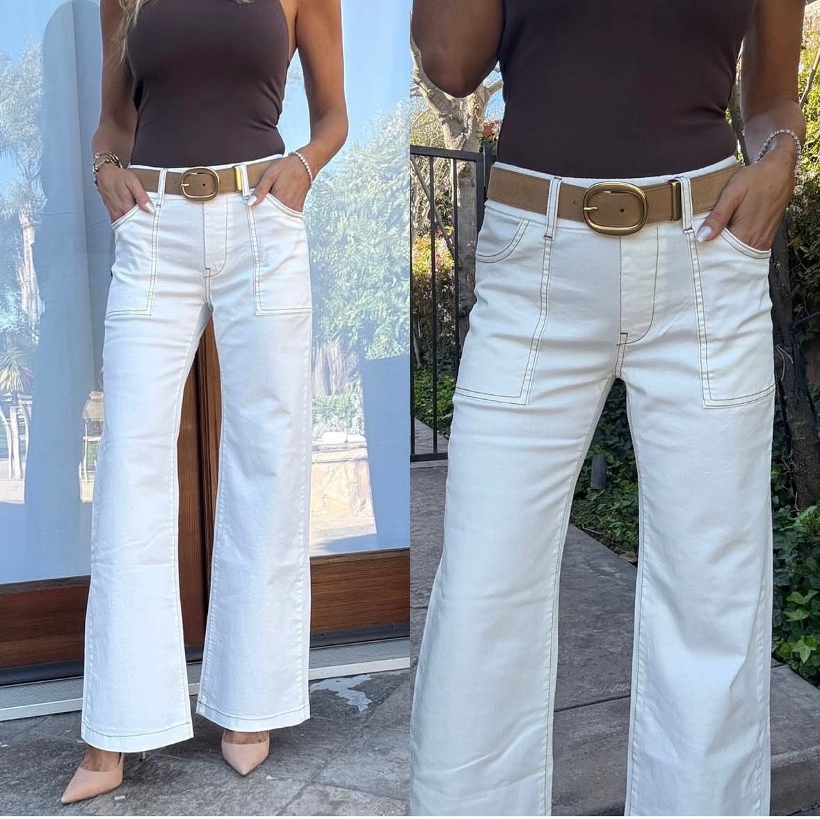 Bevy Flog Christine Flare Leg Pant in Ivory Denim