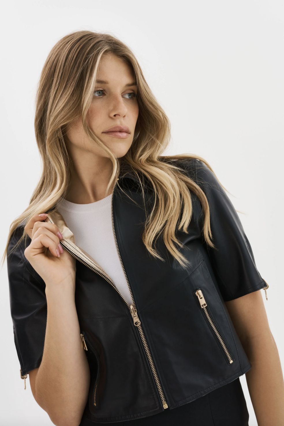 Lamarque Sevana Leather Reversible Jacket, Color: Black/Gold, Size: XS