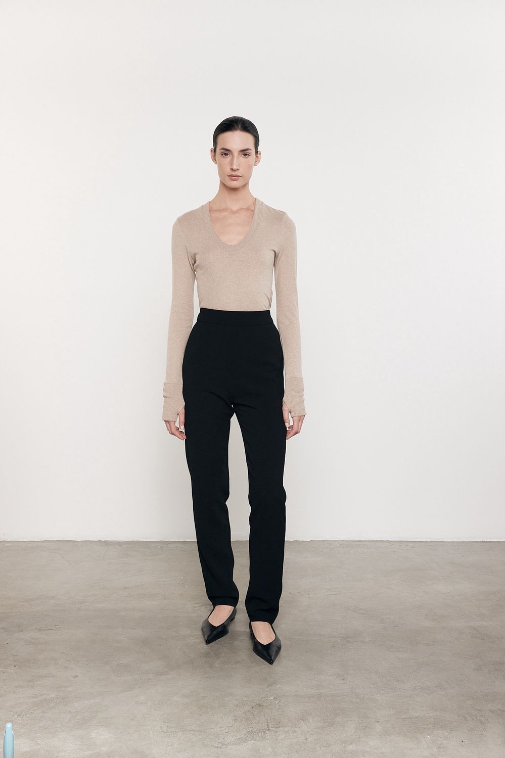 Enza Costa Cashmere Easy Cuff U Neck in Khaki